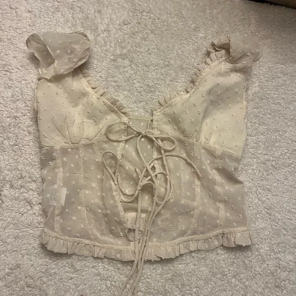 Y2K Front Tie Sheer Ruffle Trim Blouse - Picture 5 of 7